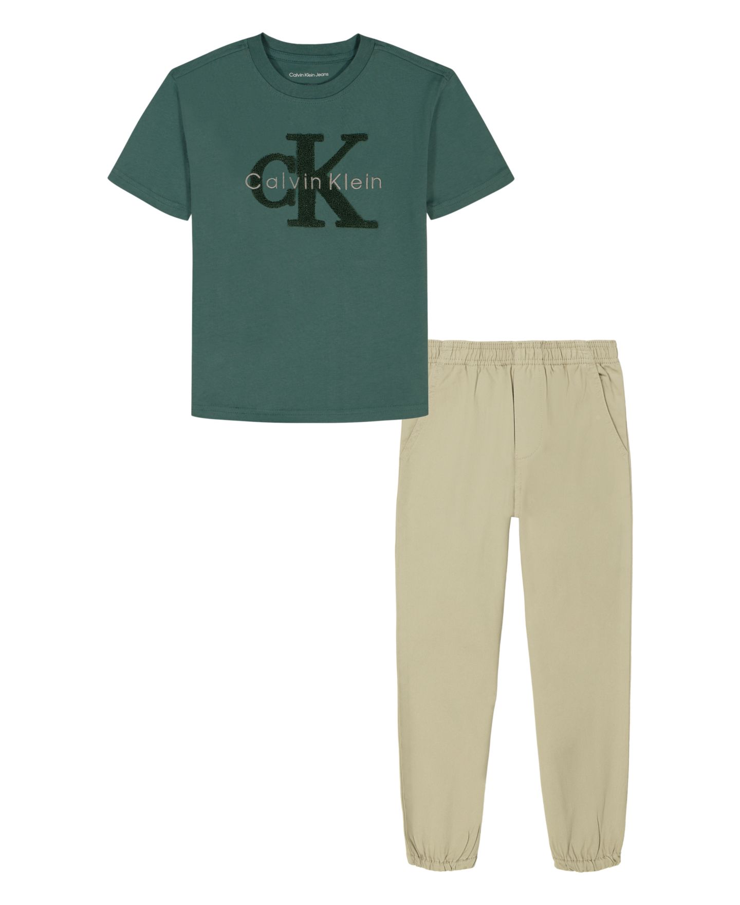 Комплект Calvin Klein T-Shirt and Jogger Pants, 2-Piece Set для мальчиков-малышей, цвет: Зелёный / Хаки — фото 1