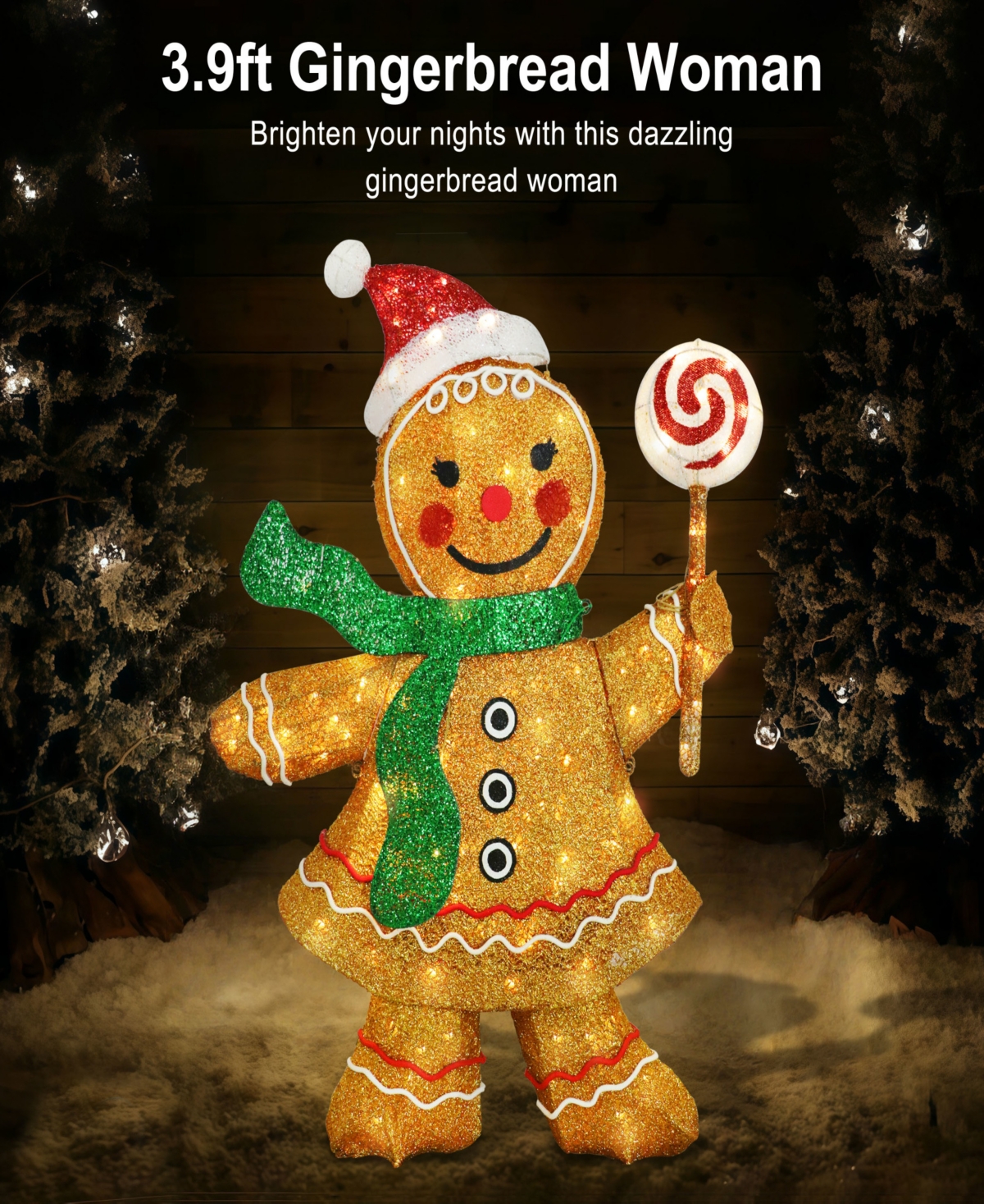 Puleo International 47" Pre-Lit Outdoor Gingerbread Woman Christmas Holiday Decor