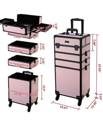 Large Rolling Makeup Case on Wheels 4in1 Cosmetology Art Deco Bloom