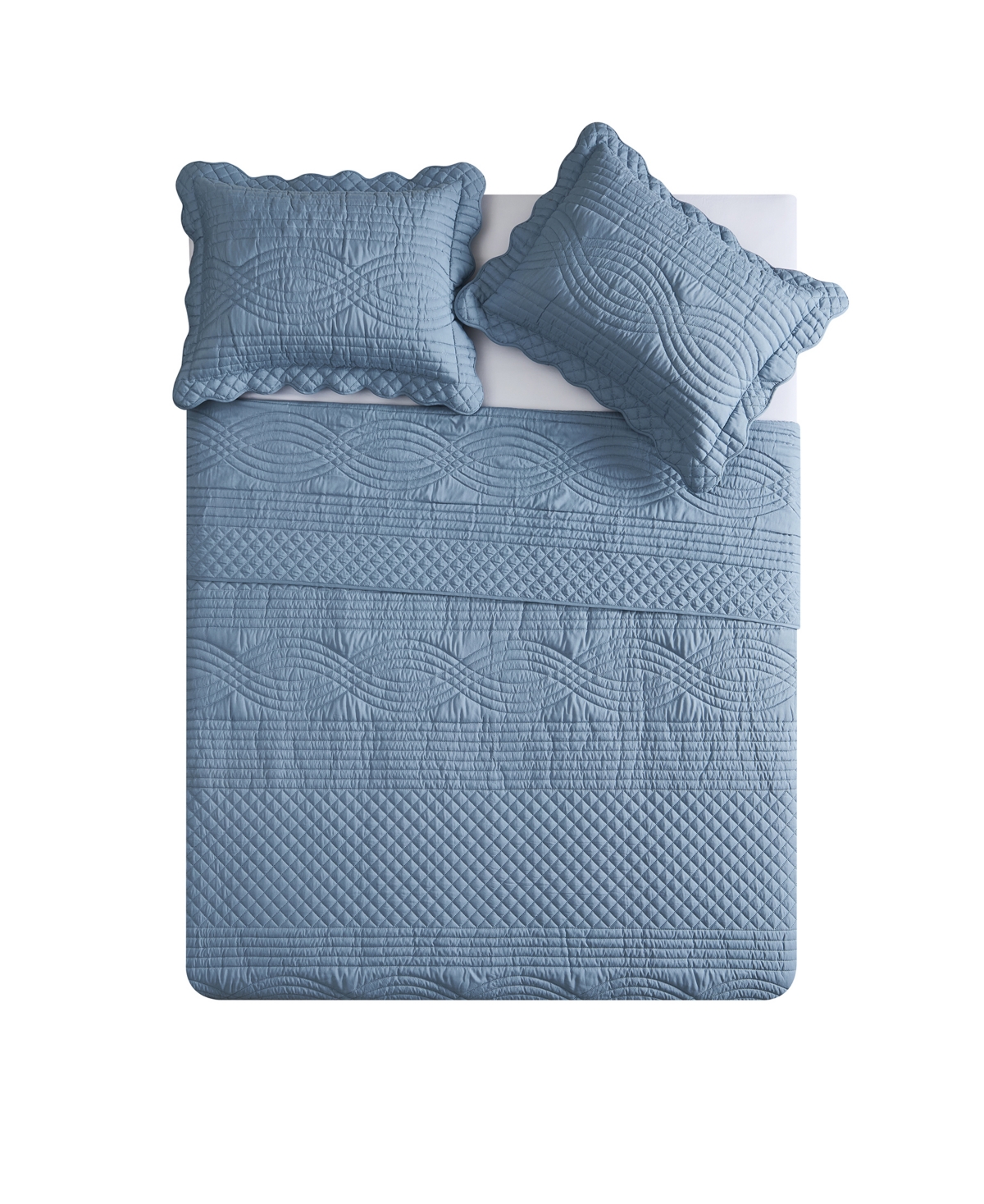 Vcny Home Scallop Microfiber 3-pc. Quilt Set, Full/queen In Blue