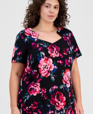 Plus Size Printed Cutout-Neck Scuba Sheath Dress