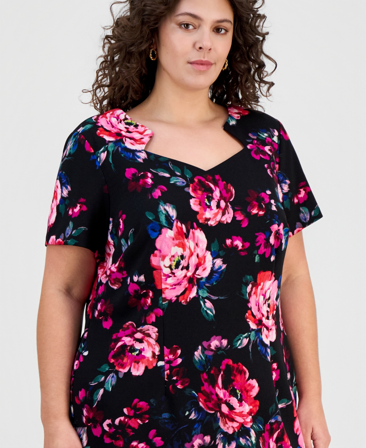 Connected Plus Printed Cutout-Neck Scuba Sheath Dress