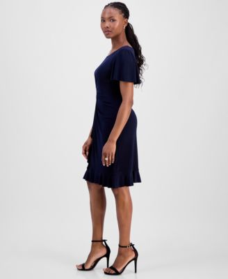Petite Side-Gathered Flutter-Sleeve Dress