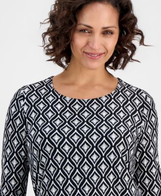Women's Printed 3/4 Sleeve Scoop-Neck Jacquard Top