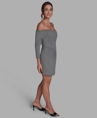 Women's Stripe Ottoman Off Shoulder Sheath Dress