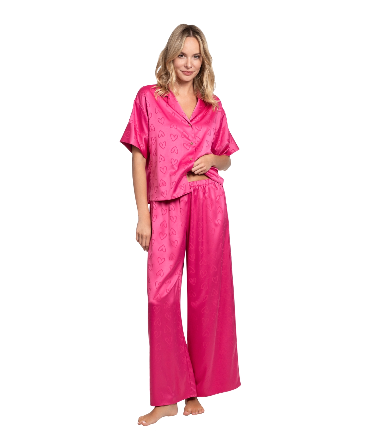 Linea Donatella Women's Sleepwear Hot Kiss Satin Pajama Set In Pink