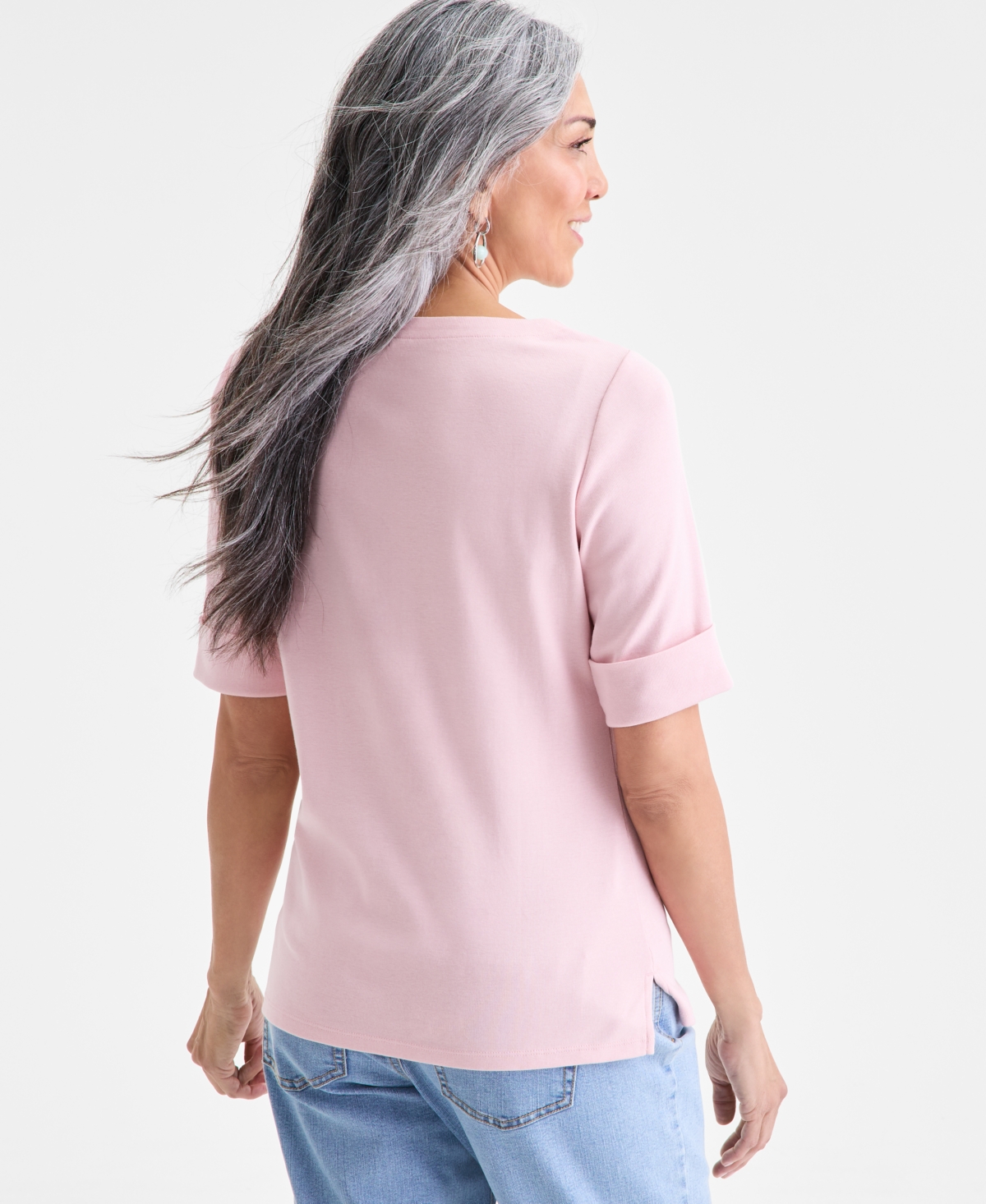 Style & Co Women's Boat-neck Elbow Sleeve Cotton Top, Exclusively At Macy's In Pink