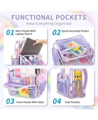 Clear Backpack Heavy Duty Transparent Backpack for School Clear Bags with Wider Straps See Through Plastic Bags Sport Events Concert Stadium-Purple