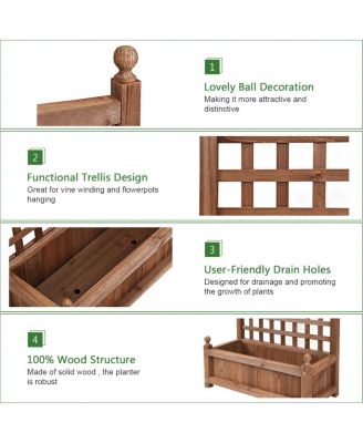 Solid Wood Weather-Resistant Outdoor Planter Box with Trellis