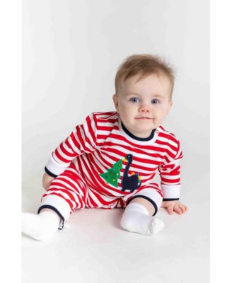 Baby Boys Stripe Knit Longall With Dino And Chistmas Tree