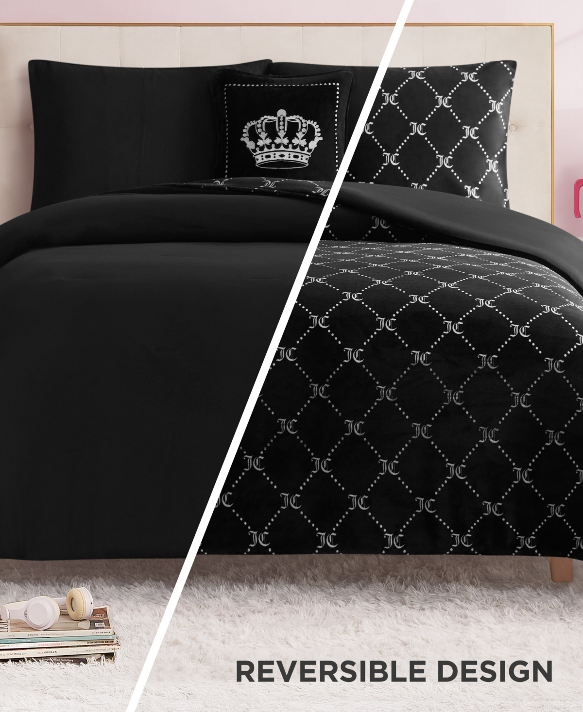Juicy Couture Plush Reversible Trellis Link 4-Pc. Comforter Set
