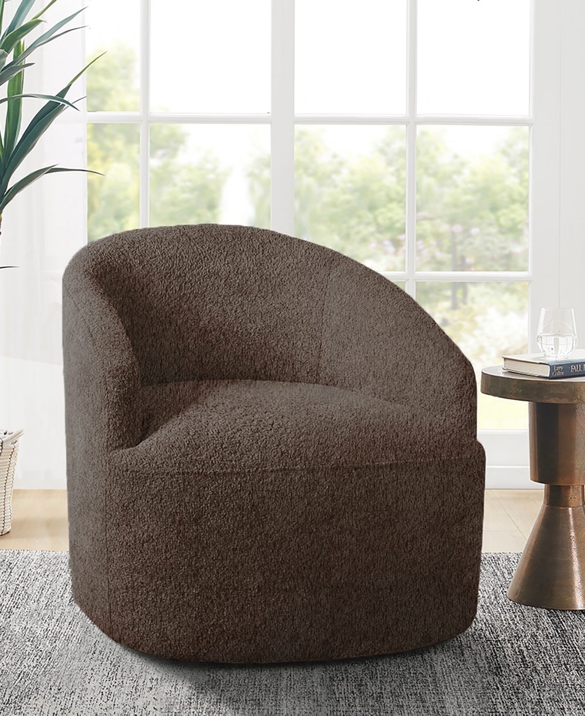 Ink+ivy 30" Boucle Upholstery 360 Degree Swivel Chair In Brown