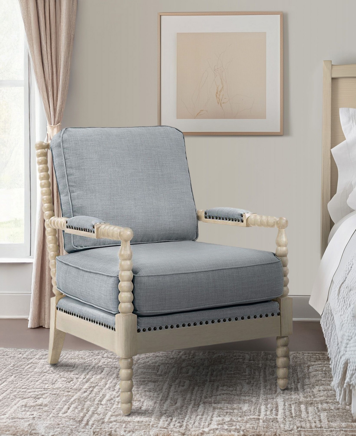 Madison Park 25.5" Solid Wood Frame Turned-wood Legs Accent Armchair In Blue