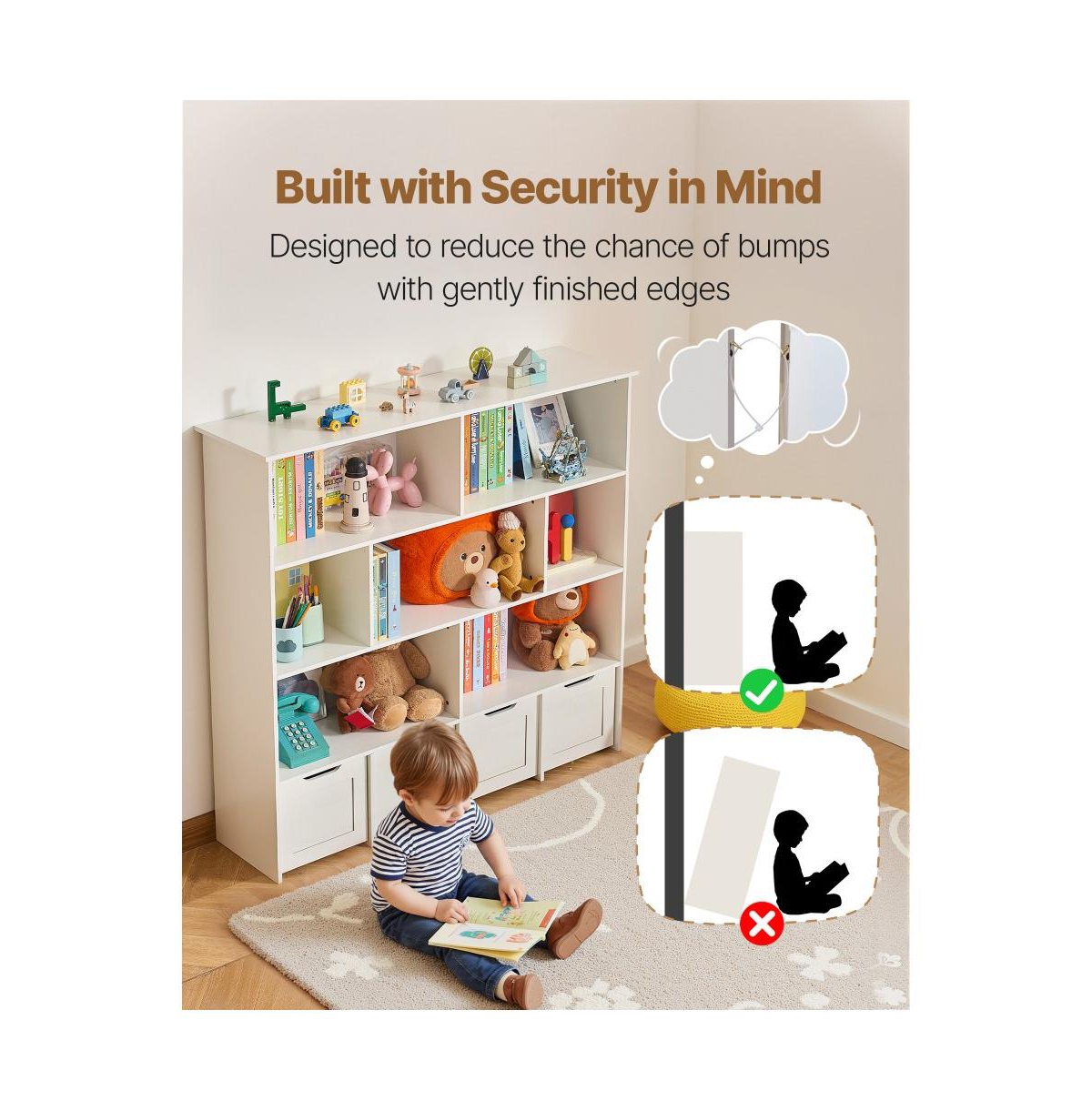 Slickblue 3-Tier Wooden Toy Storage Organizer with 11 Cubbies and Drawers