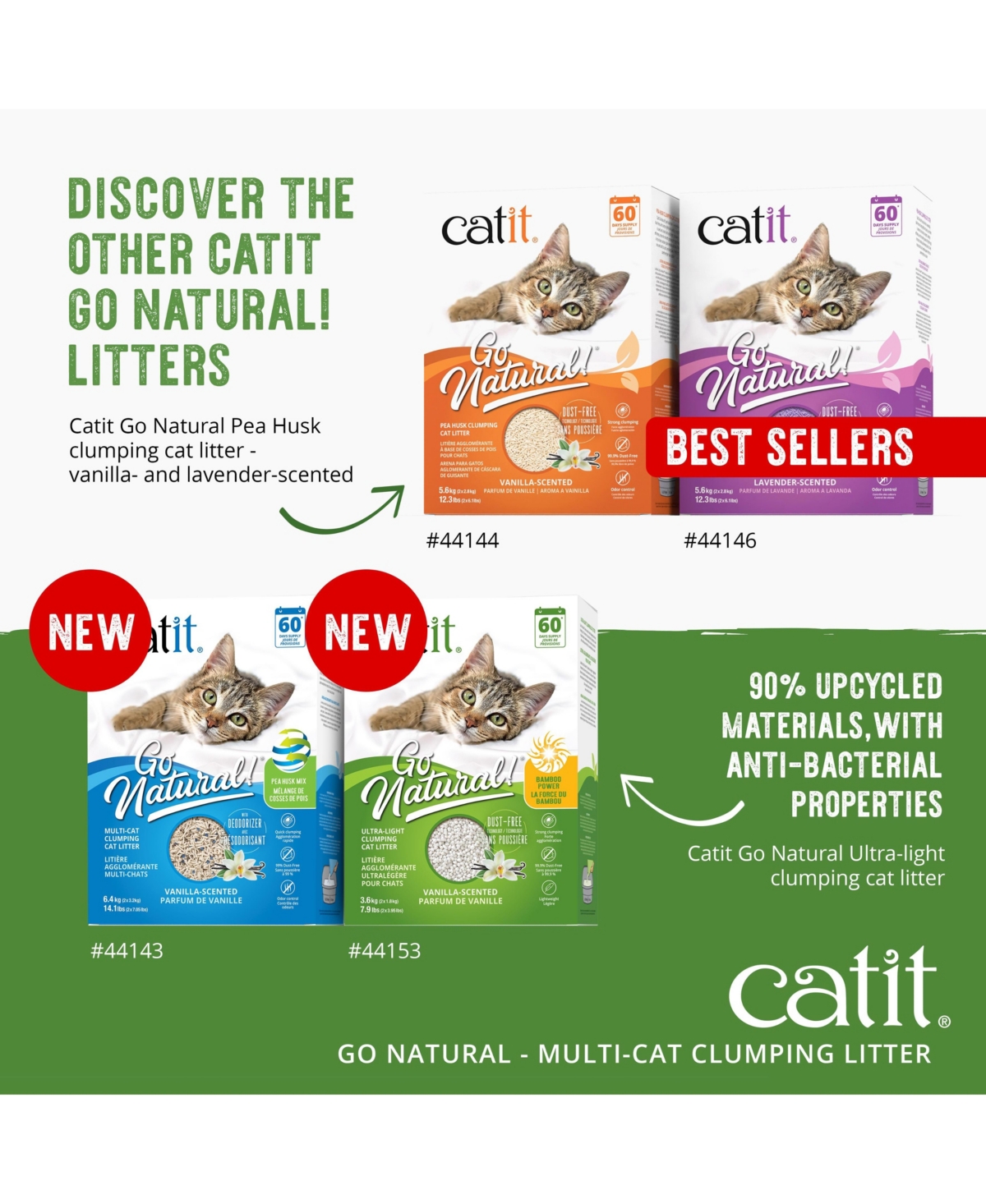 Catit Go Natural! Pea Husk Mix Multi-Cat Clumping Cat Litter, Vanilla, 6.4kg