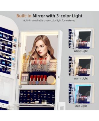 360° Rotating Jewelry Cabinet with Lockable LED Mirror