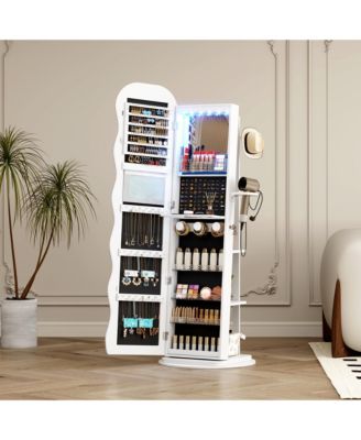 Lockable 360° Jewelry Armoire with Rotating Full Mirror