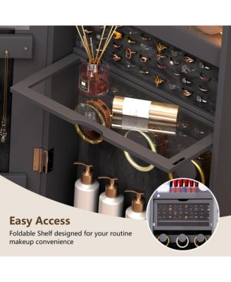 Full-Length Lockable Jewelry Armoire with Mirror Storage