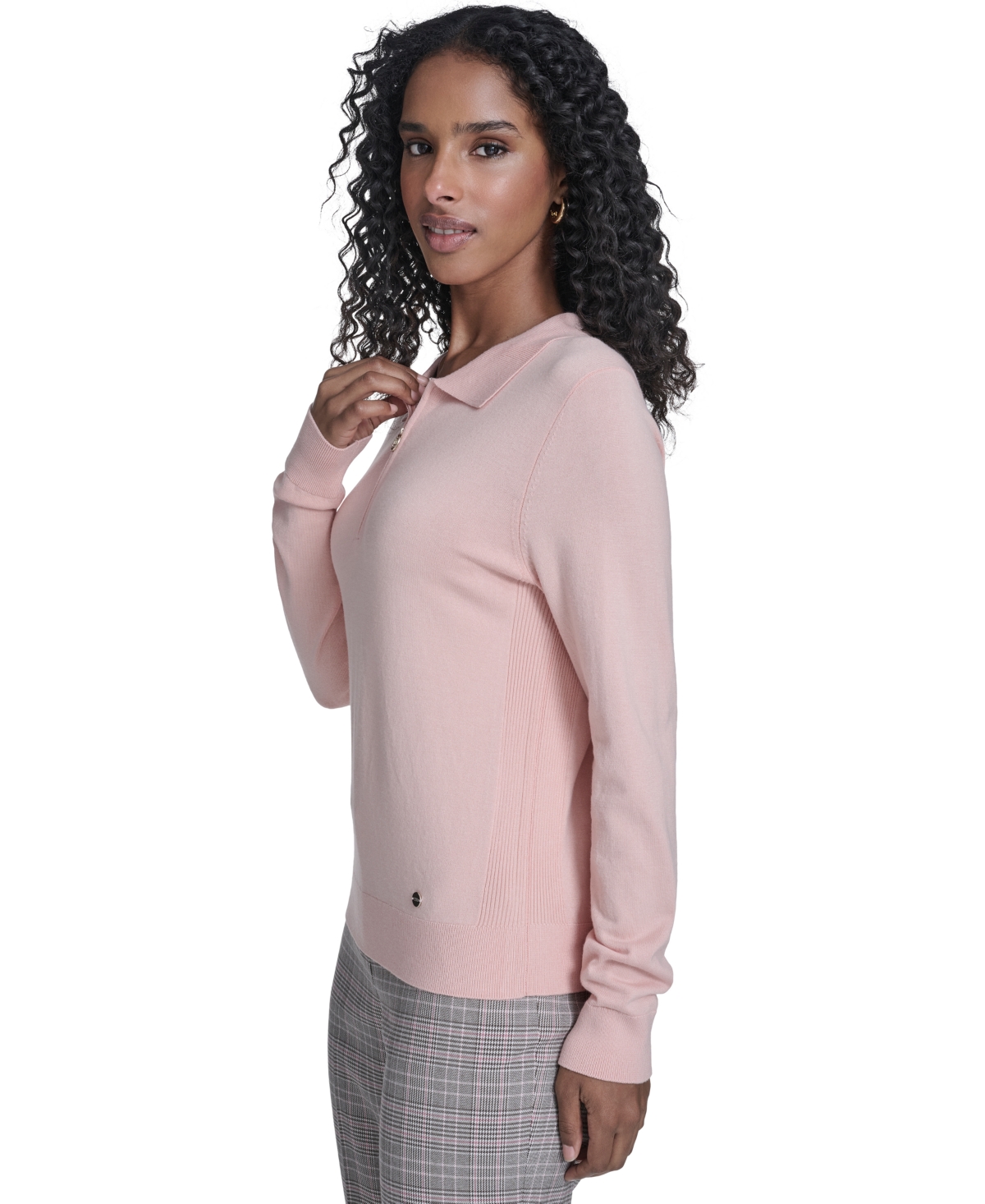 Tommy Hilfiger Women's Long-sleeve Quarter-zip Polo Sweater In Pink