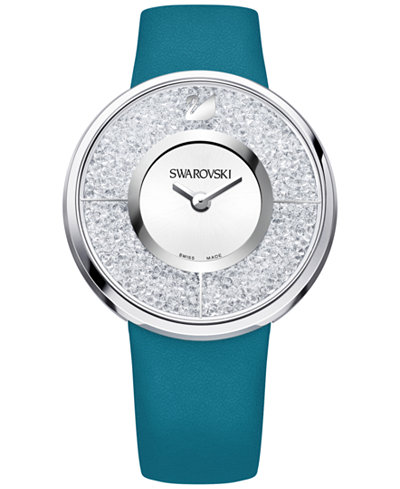 Swarovski Women's Swiss Crystalline Crystal Accent Green-Blue Leather Strap Watch 40mm