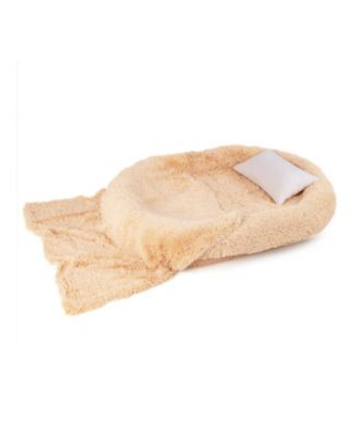 Washable Fluffy Human Dog Bed with Soft Blanket and Plump Pillow-Brown