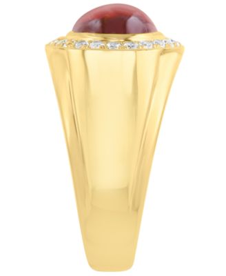 Men's Garnet (4-3/4 ct. t.w.) and White Zircon Ring (5/8 ct. t.w.) in 14k Gold over sterling Silver