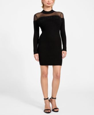 Women's Long Sleeve Jeena Embellished Sheer Panel Bodycon Dress