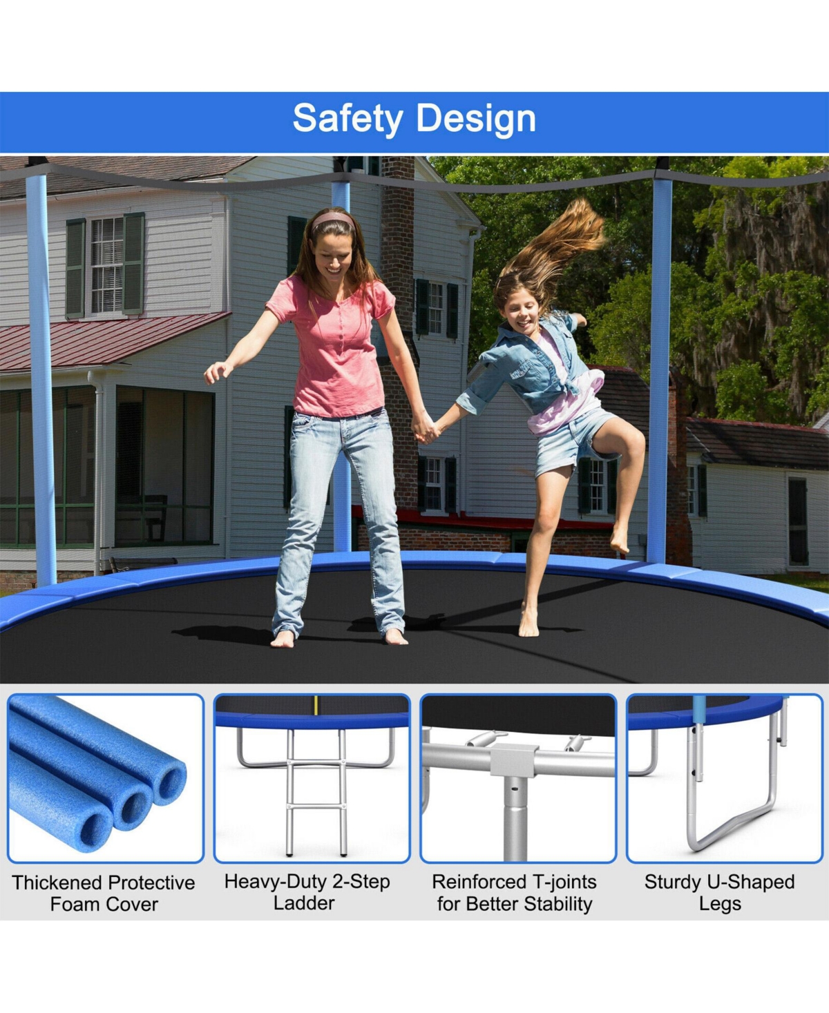Sugift 14 Feet Jumping Exercise Recreational Bounce Trampoline with Safety Net