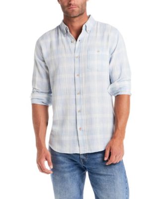 Men's Long-Sleeve Washed Herringbone Plaid Shirt
