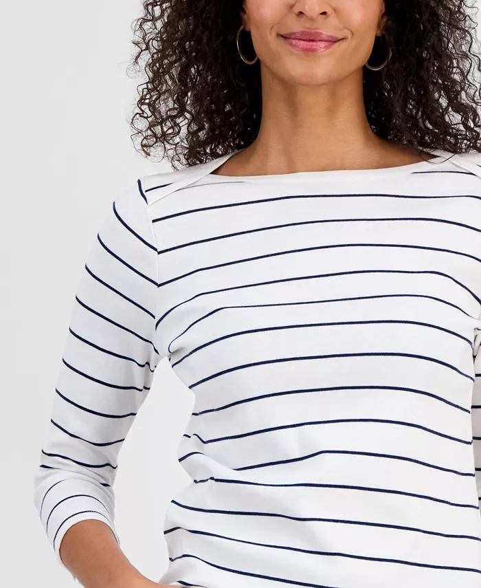 Women's Printed Pima Cotton 3/4 Sleeve Boat-Neck Top - thumbnail 6