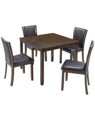 5-Piece Dining Table Set with 4 PU Leather Chairs, 34.5'' Wood Square Table for Small Space, Farmhouse Kitchen or Dining Room