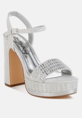 Womens Ortage Rhinestones Embellished High Block Heels