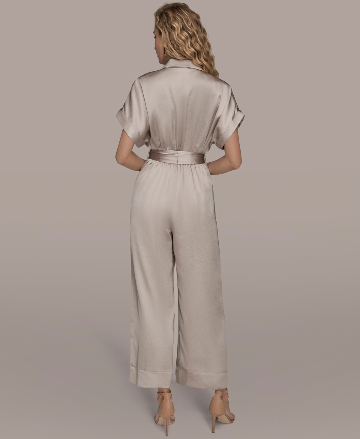 Donna Karan Tie Wasit Jumpsuit In Gray