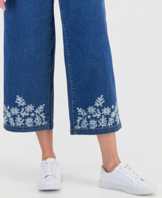 Women's Embroidered High-Rise Wide Leg Cropped Jeans, Macy's Exclusive