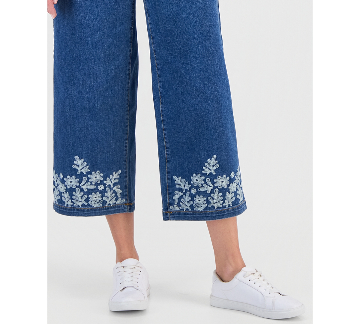 Style & Co Women's Embroidered High-rise Wide Leg Cropped Jeans, Macy's Exclusive In Blue