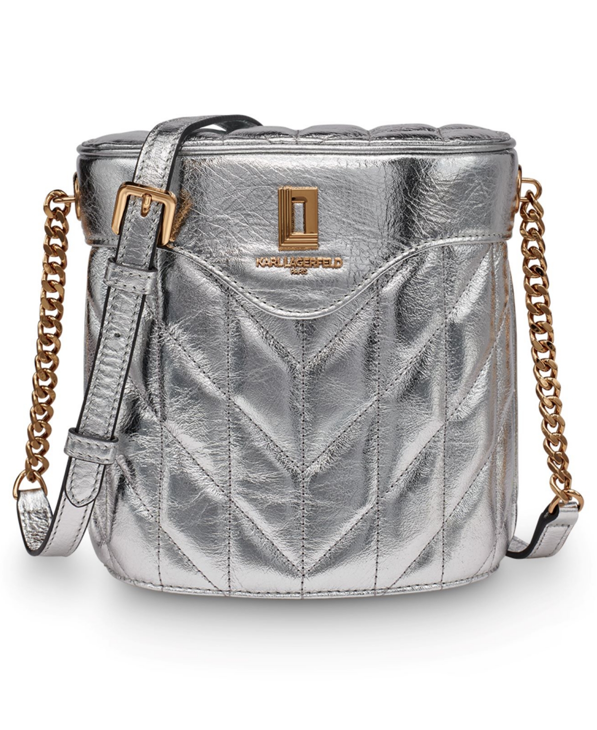 Karl Lagerfeld Lafayette Leather Crossbody Bag In Silver