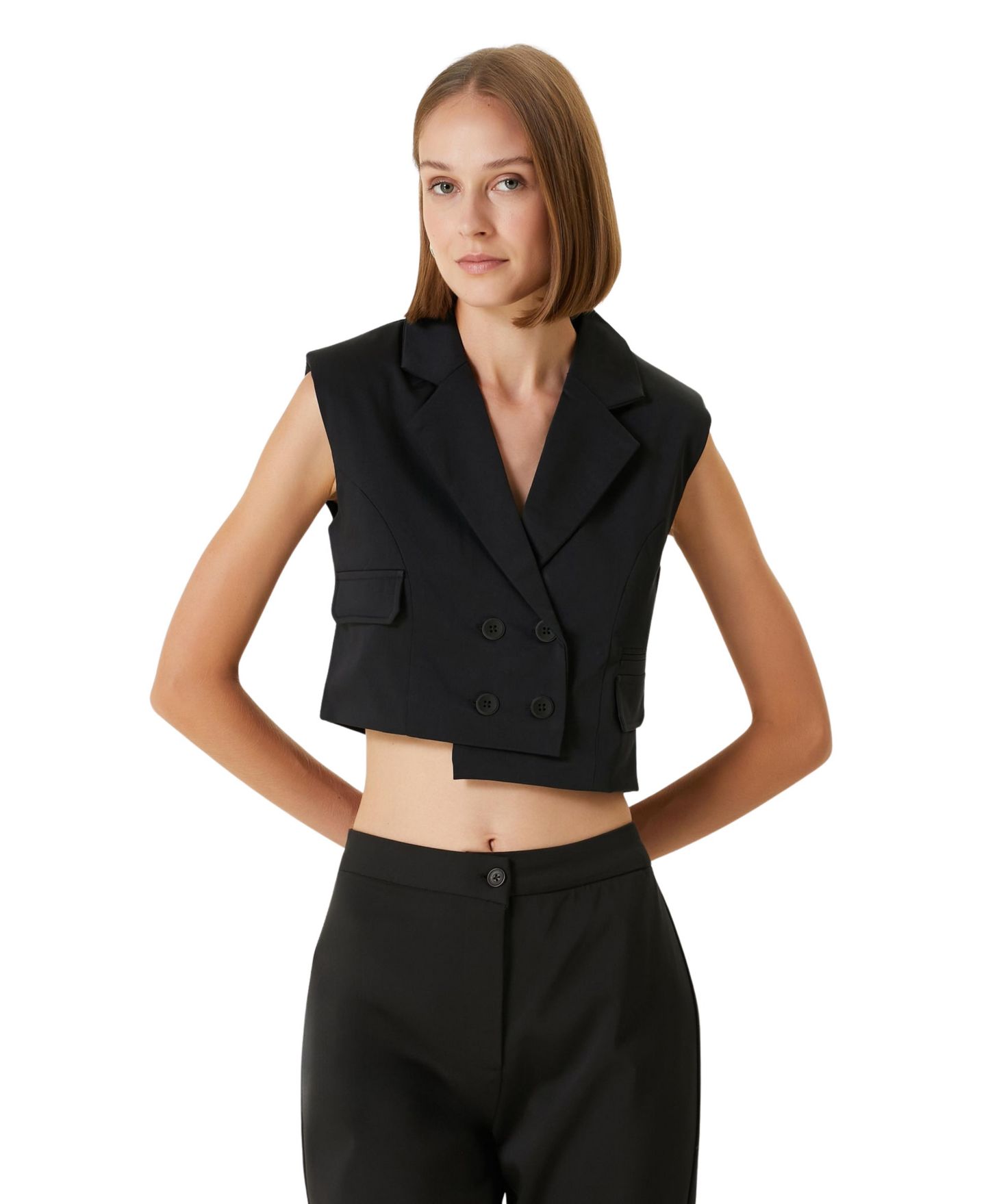 Женский жилет PCFG Cotton-Blend Cropped Woven, цвет: Чёрный — фото 1