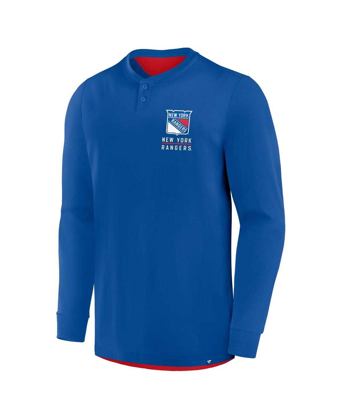 Fanatics Men's Blue New York Rangers Adrenaline Push Long Sleeve Henley Shirt In Blue