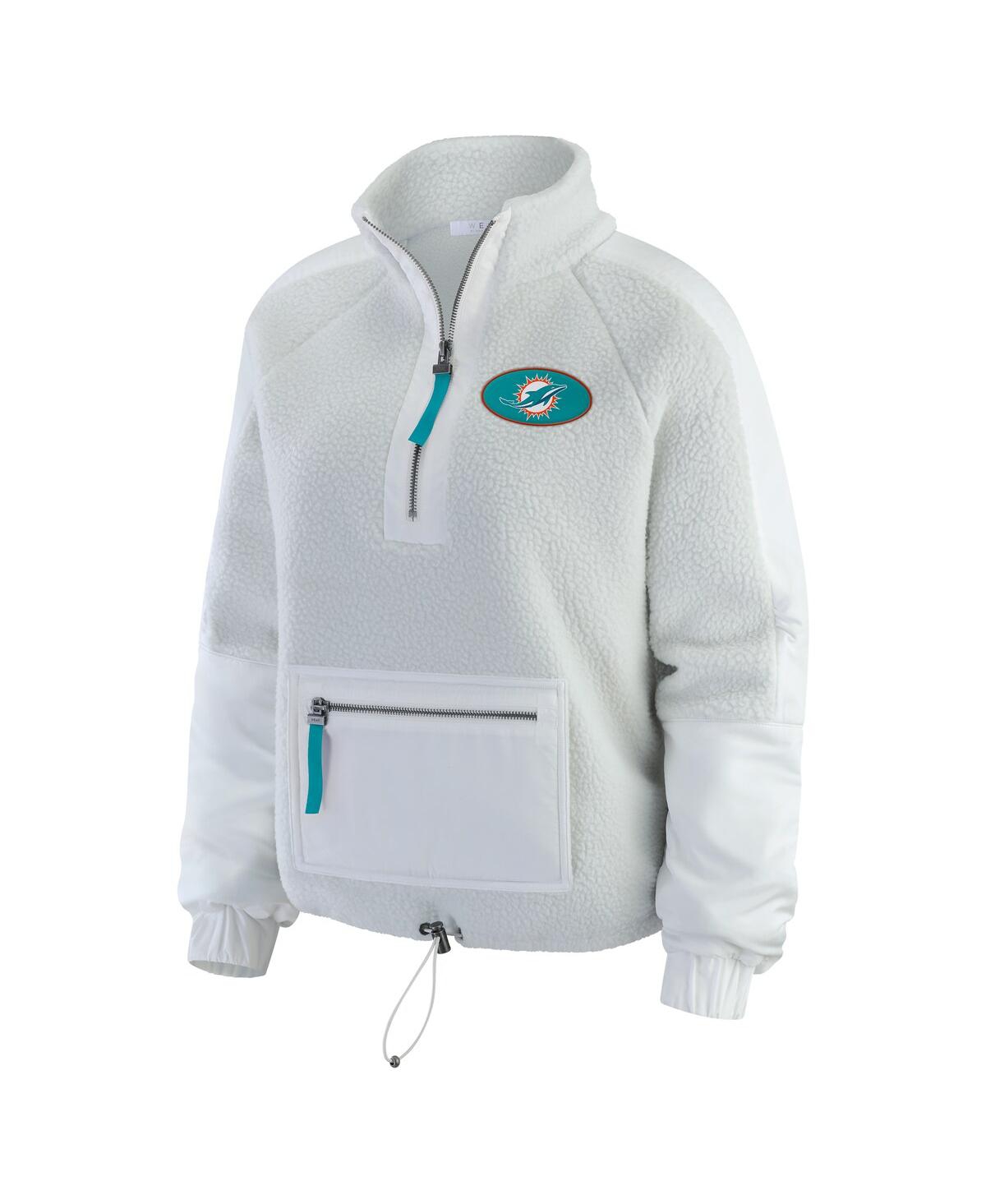 Wear By Erin Andrews Women's White Miami Dolphins Polar Fleece Half-zip Jacket In White