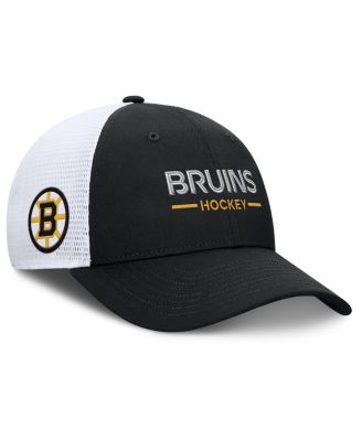 Men's Black/White Boston Bruins Authentic Pro Rink Lockup Adjustable Trucker Hat