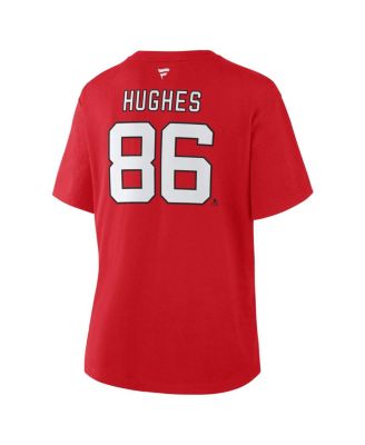 Women's Jack Hughes Red New Jersey Devils Authentic Stack Name Number T-Shirt