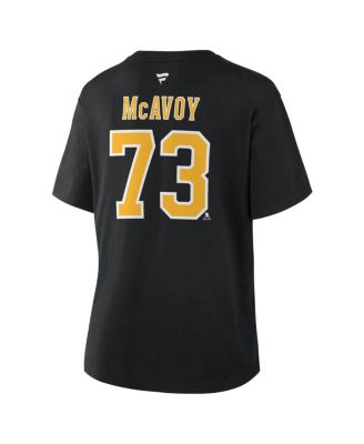 Women's Charlie McAvoy Black Boston Bruins Authentic Stack Name Number T-Shirt