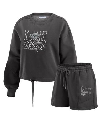 WEAR by Erin Andrews - Women's 2-Piece Black Los Angeles Kings Washed Fleece Sweatshirt and Shorts Lounge Set