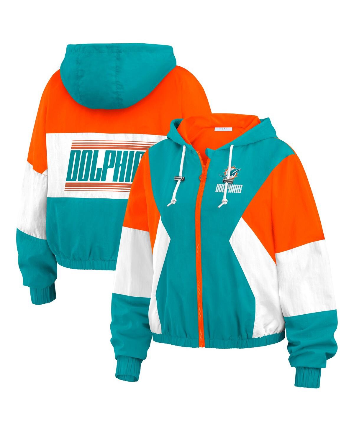 Wear By Erin Andrews Women's Aqua/orange Miami Dolphins Plus Size Color Block Full-zip Windbreaker Jacket In Multi