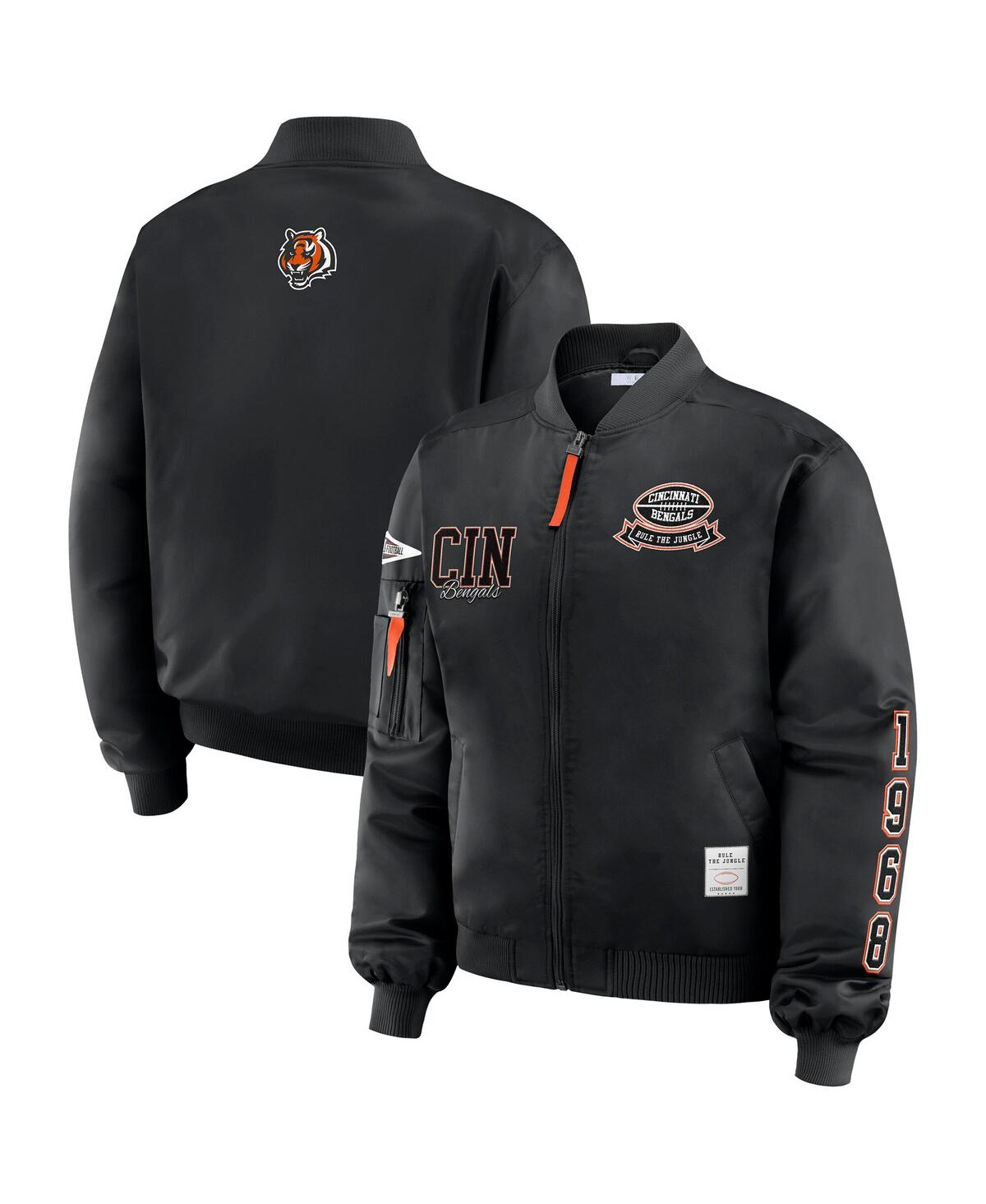 Wear By Erin Andrews Women's Black Cincinnati Bengals Patch Full-zip Bomber Jacket In Black