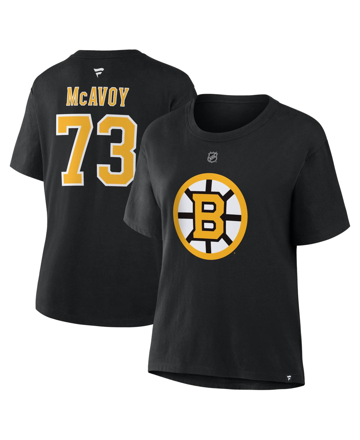 Fanatics Women's Charlie Mcavoy Black Boston Bruins Authentic Stack Name Number T-shirt In Multi