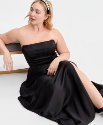 Trendy Plus Size Strapless Pleated Gown