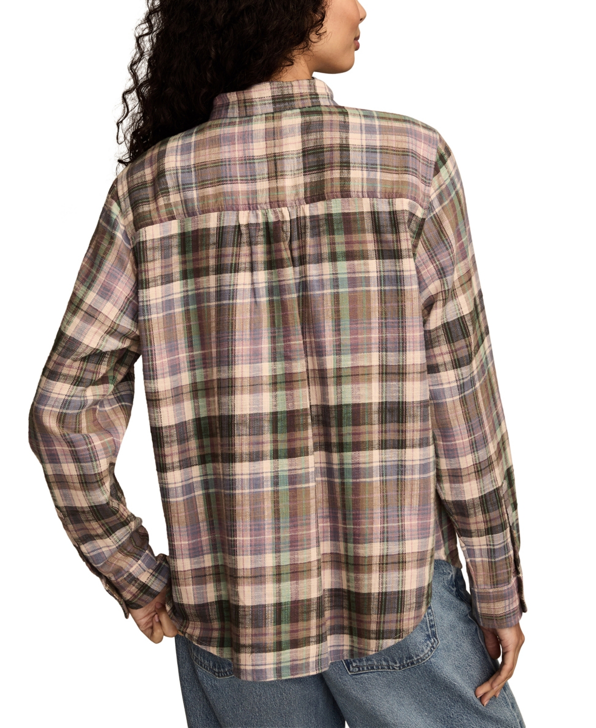 Lucky Brand Women's Clyde Plaid Boyfriend Button-down Shirt In Brown