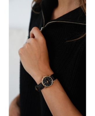 Women's Classic Easy Read Black Watch with Black Leather Strap