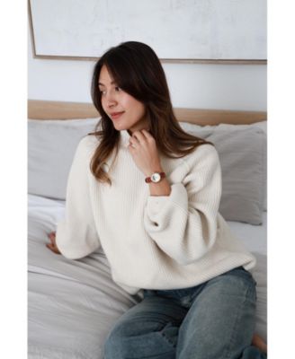 Women's 26mm Sun-Moon Phase Gold Watch with Brown Leather Strap